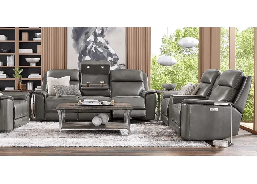 Magellan Smoke 6 Pc Leather Dual Power Reclining Living Room