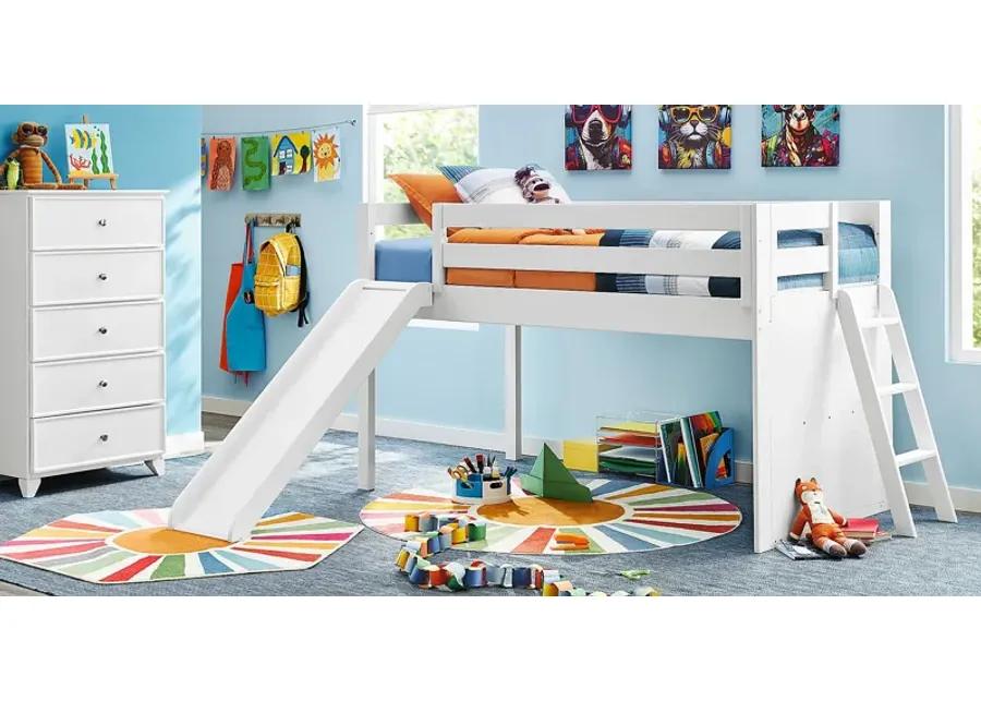 Kids Preston Place White Twin Loft Bedroom with Slide and Chest