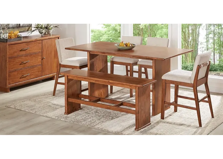 Surrey Ellis Brown 6 Pc Counter Height Dining Room with Upholstered Chairs and Bench
