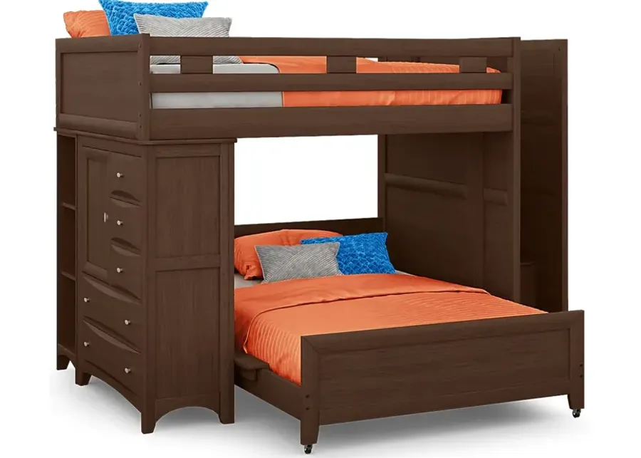 Ivy League 2.0 Walnut Full/Full Step Bunk with Chest and Bookcase-100.75
