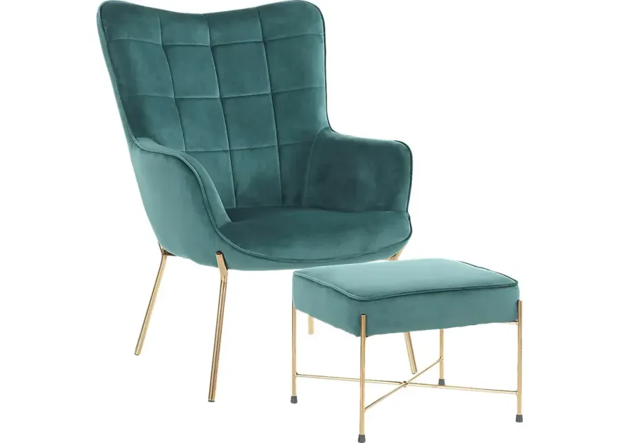 Desmare Green Accent Chair and Ottoman-Green