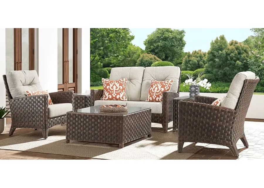 Mantra Brown 4 Pc Outdoor Loveseat Seating Set with Ash Cushions