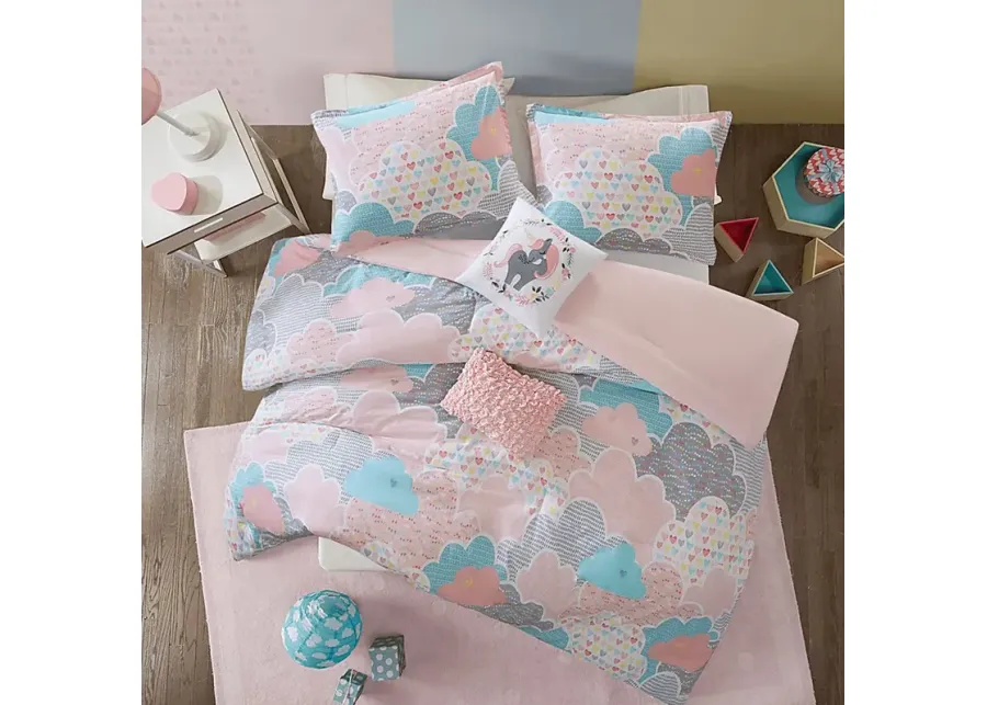 Kids Unicorn Clouds Pink Twin Comforter Set-Pink