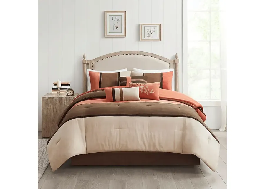 Colapissa Coral Brown 7 Pc Queen Comforter Set-Brown, Coral