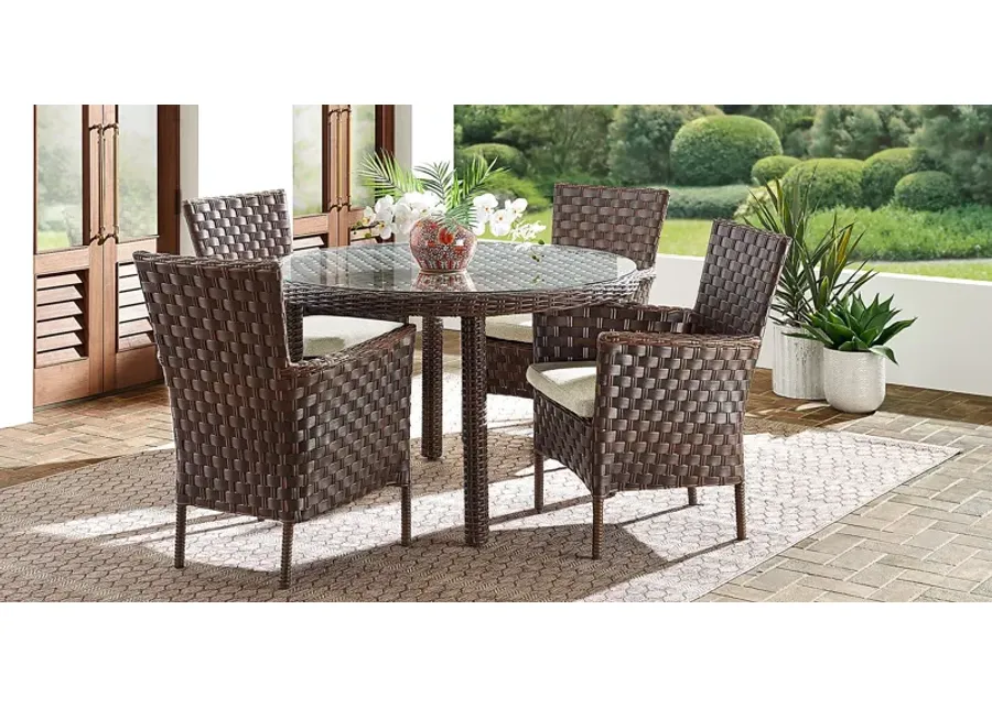 Mantra Brown 5 Pc Round Outdoor Dining Set with Ash Cushions