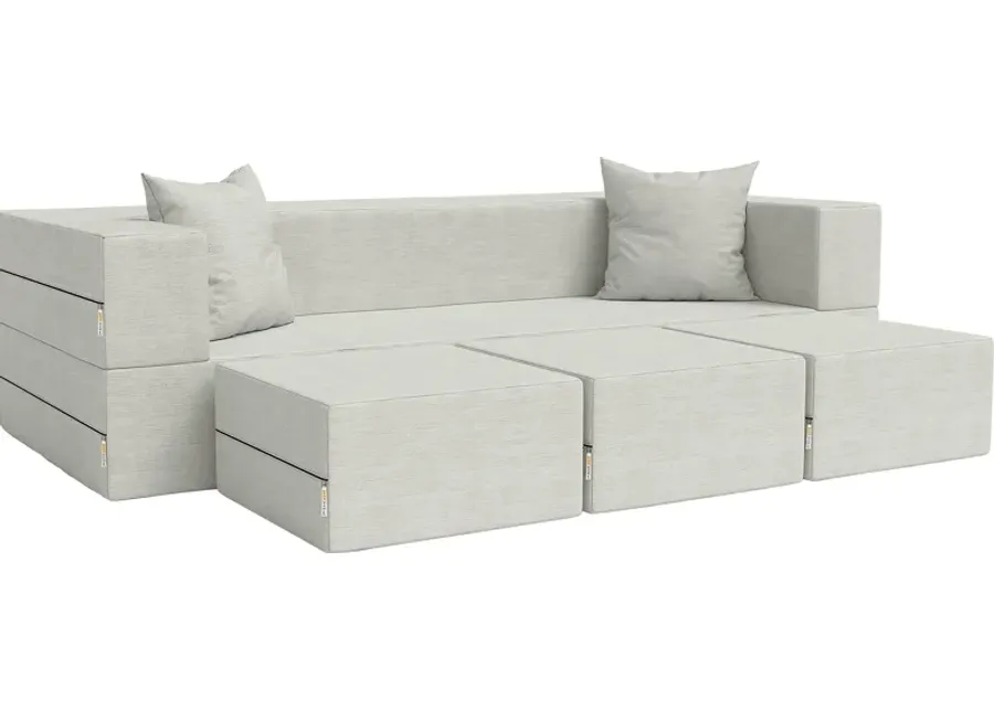 Kids Alfy White Sofa & Ottomans, Set of 4-White