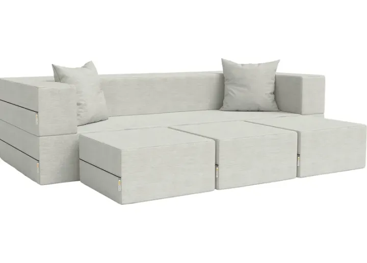 Kids Alfy White Sofa & Ottomans, Set of 4-White