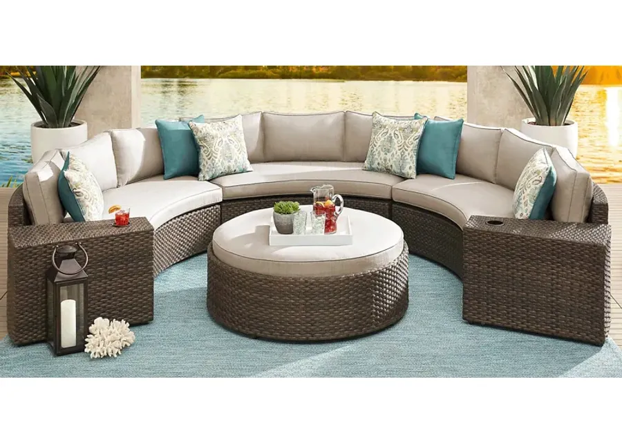 Rialto Brown 6 Pc Curved Outdoor Sectional with Putty Cushions-131