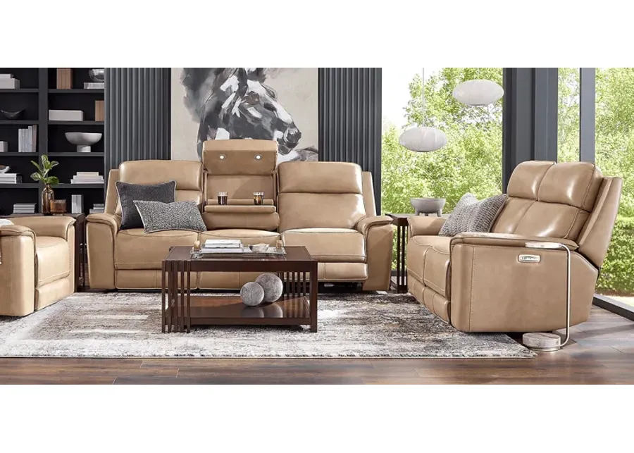 Magellan Sand 8 Pc Leather Dual Power Reclining Living Room