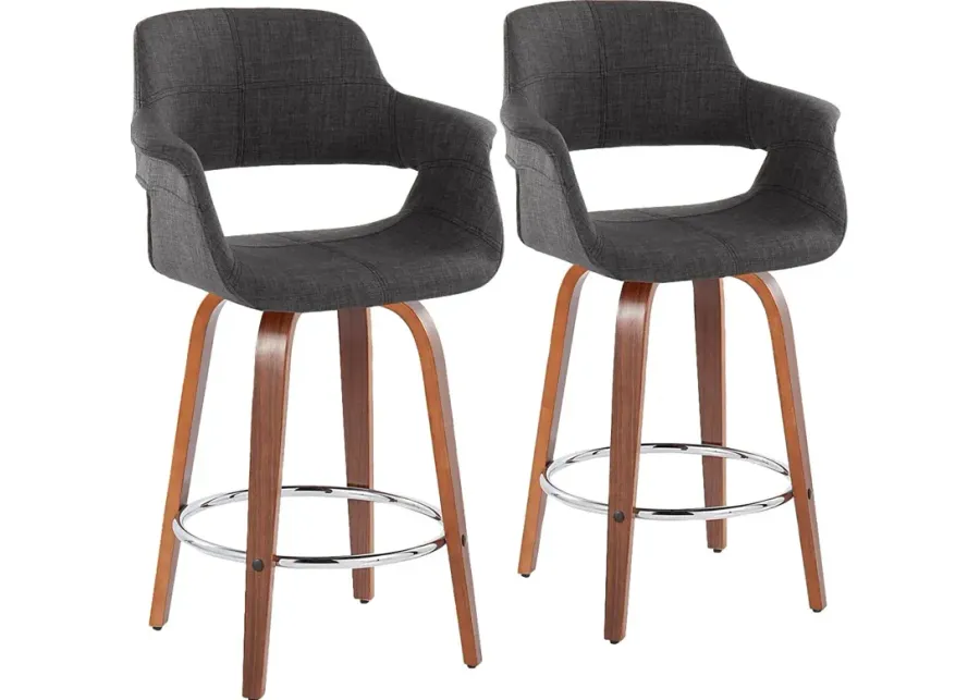Lafanette V Charcoal Swivel Counter Height Stool, Set of 2-Charcoal