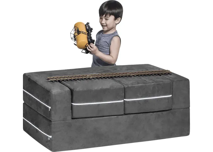 Kids Cubblie Gray Convertible Loveseat and Ottoman-Gray