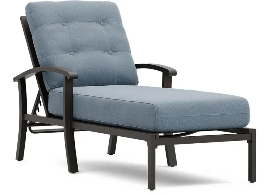 Lake Breeze Aged Bronze Outdoor Chaise with Blueberry Cushions-29.5