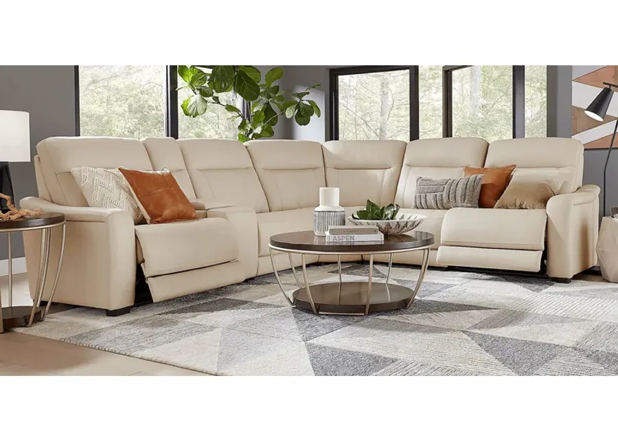 Newport Almond Leather 9 Pc Dual Power Reclining Sectional Living Room