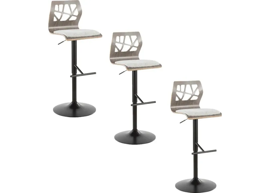 Tirrill II Light Gray Adjustable Swivel Barstool, Set of 3-Gray