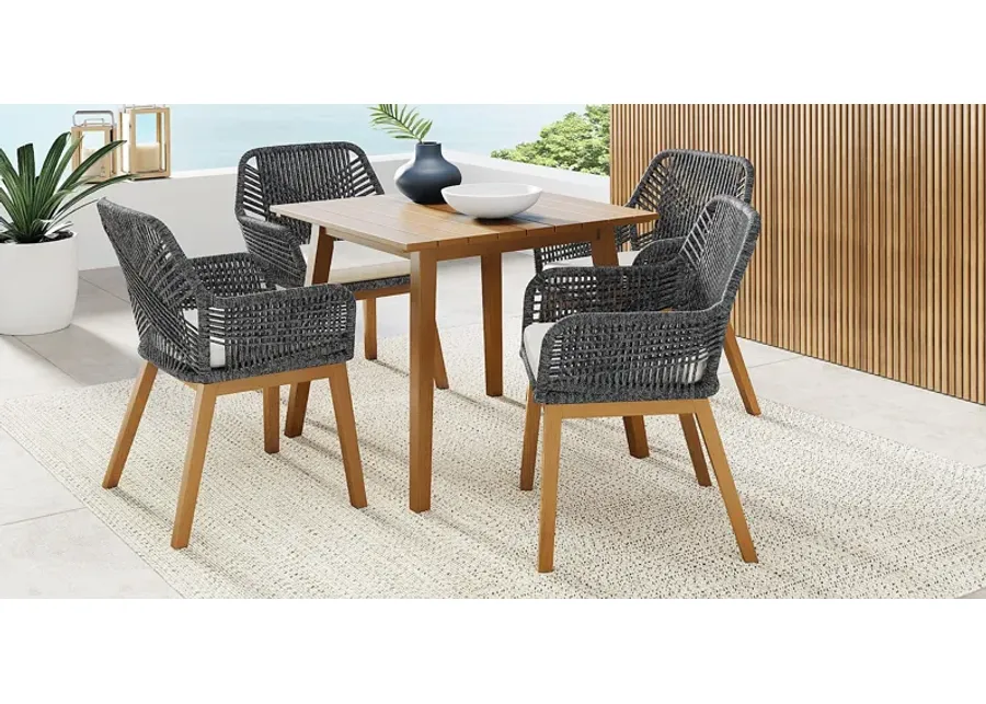 Tessere Natural 5 Pc Square Outdoor Dining Set with Gray Chairs