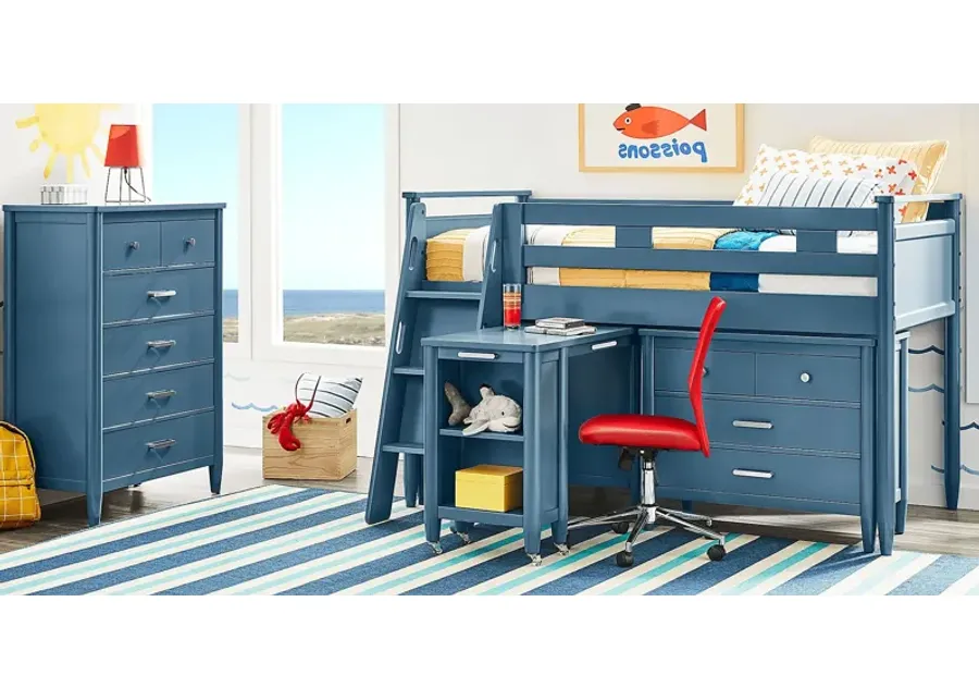 Kids Modern Colors Slate Blue Twin Loft with Loft Chest and Desk-80.75
