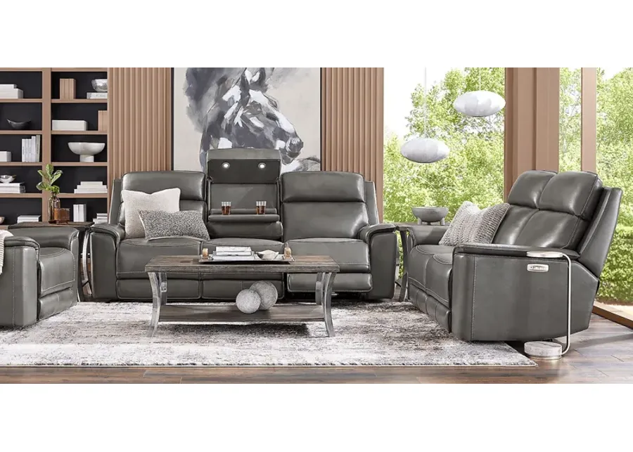 Magellan Smoke 5 Pc Leather Dual Power Reclining Living Room