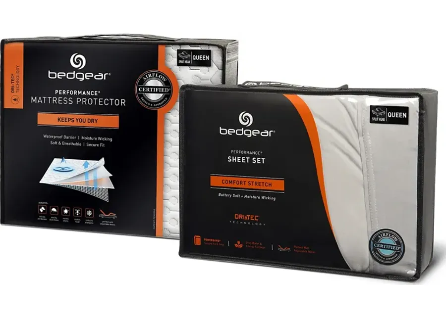 Bedgear Dri-Tec Split Head Queen Mattress Protector and Sheet Set Bundle