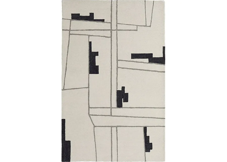 Thasea Ivory/Black 5' x 8' Rug-Gray, Taupe, Ivory