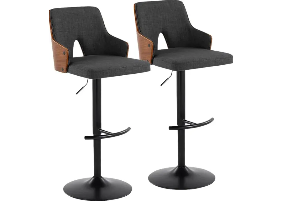 Zennia III Charcoal Adjustable Barstool, Set of 2-Charcoal