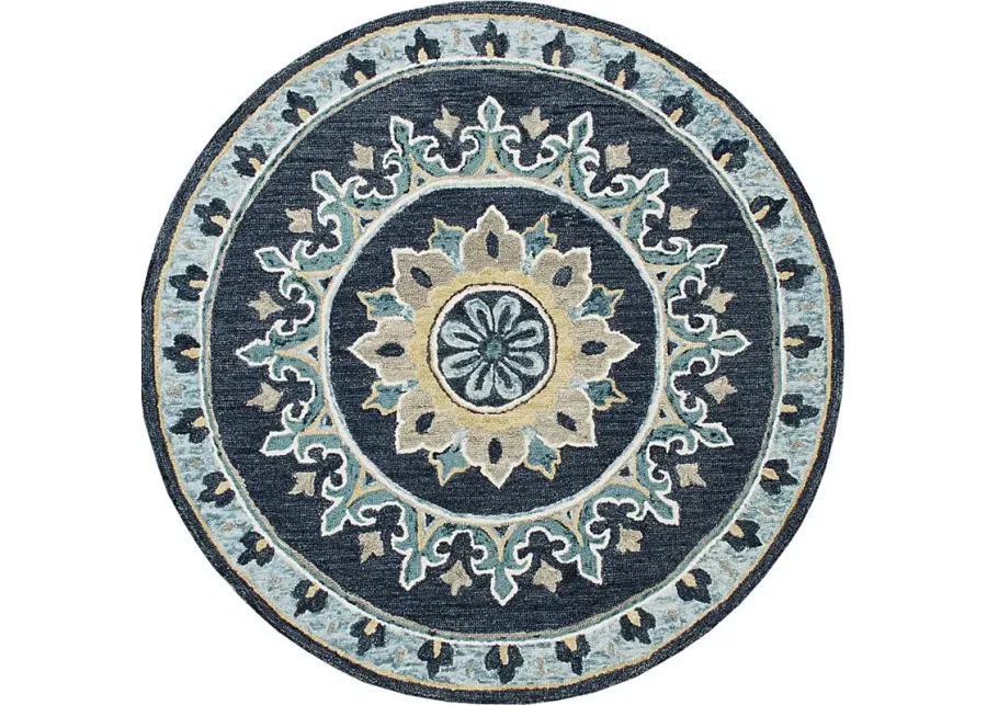 Exmeda Blue/Multi 5' Round Rug-Multi, Blue