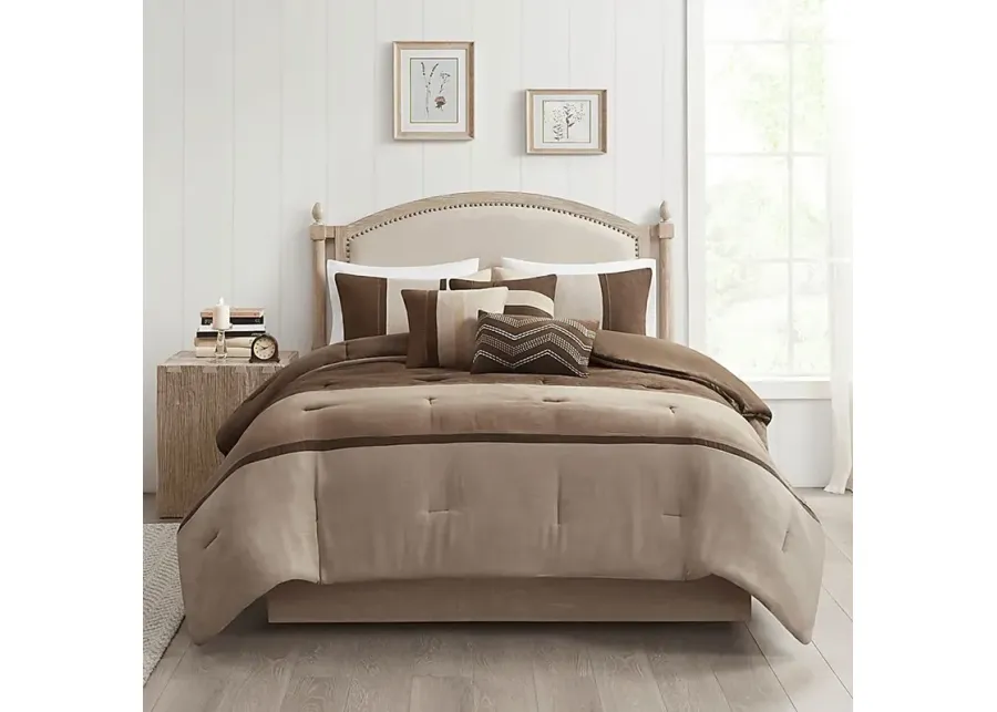 Colapissa Brown 7 Pc Queen Comforter Set-Brown