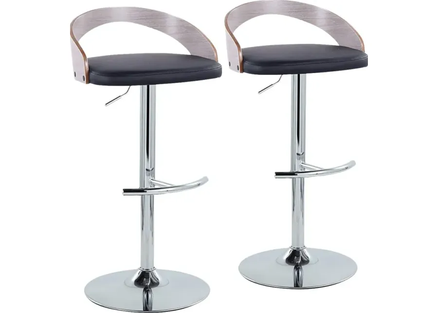 Zykan XXII Black Adjustable Barstool, Set of 2-Black
