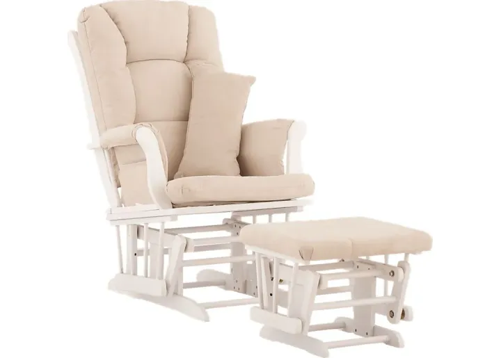 Nursery Stork Craft Tuscany Glider and Ottoman - White/Beige-Beige-White