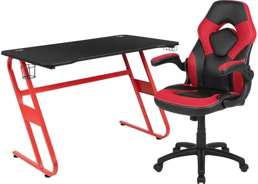 Kids Turole Red Gaming Desk and Chair Set-Red