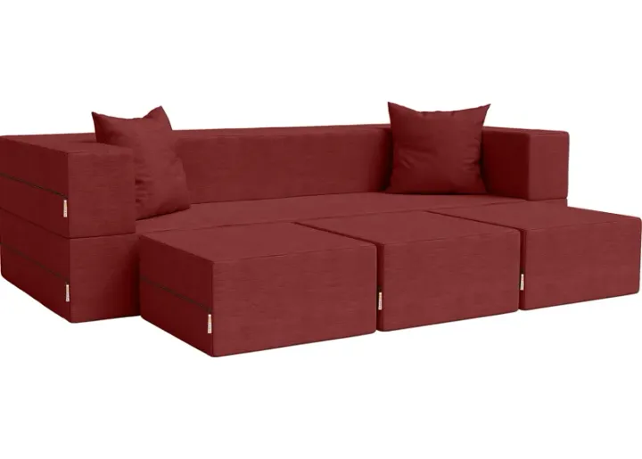 Kids Alfy Red Sofa & Ottomans, Set of 4-Red