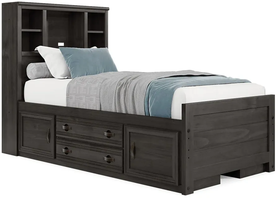 Kids Creekside 2.0 Charcoal Twin Bookcase Bed with 2 Storage Side Rails-42.5
