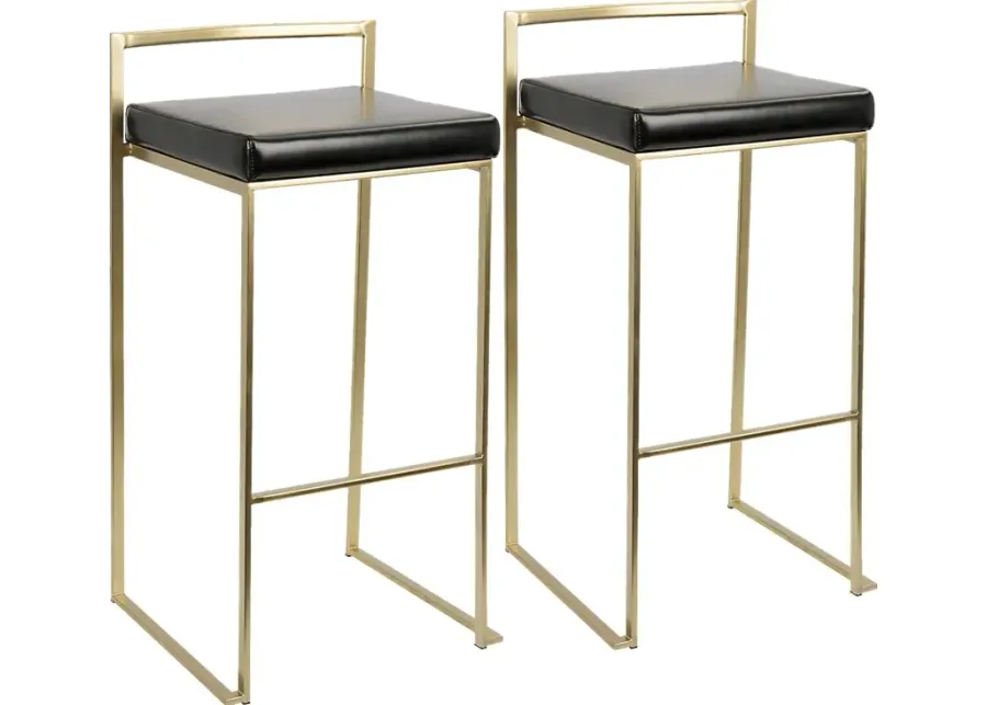 Sora Black Gold Barstool (Set of 2)-Black, Gold