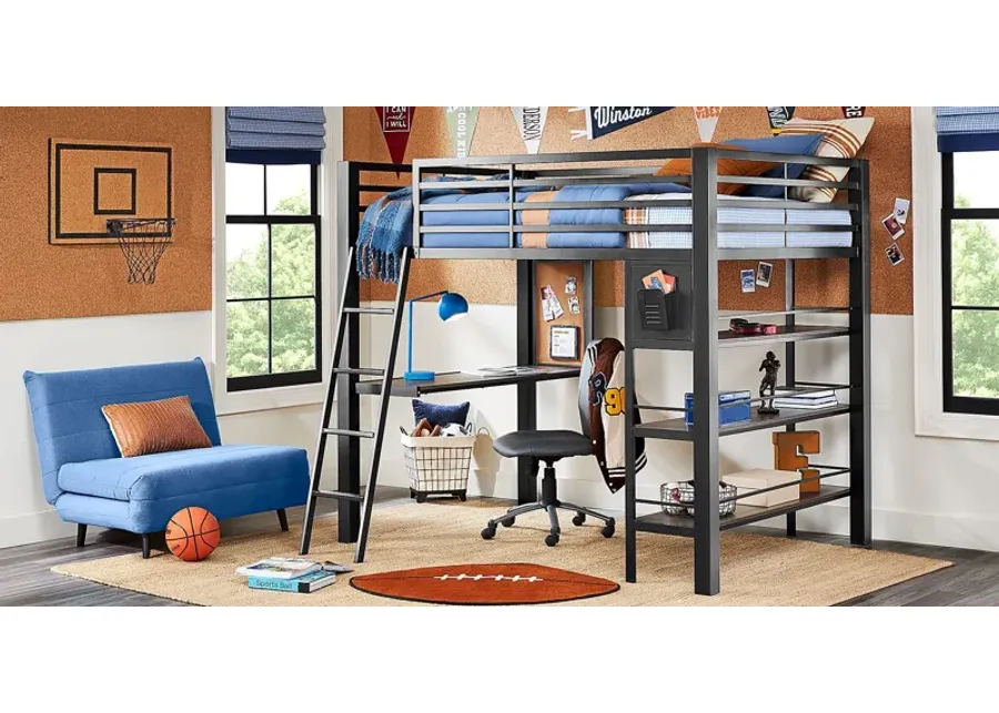 Kids Colefax Avenue Dark Gray Full Loft Bed with Desk and Bookcase-80.375