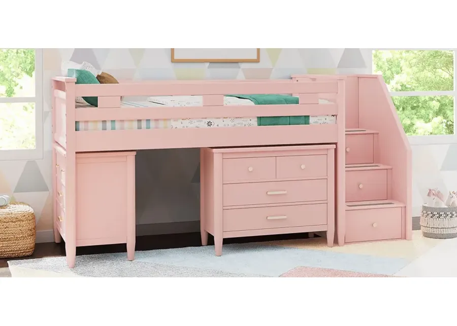 Kids Modern Colors Pink Full Step Loft with Loft Chests-102.69