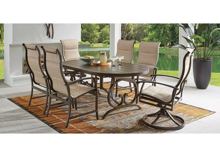 Lake Breeze Aged Bronze 5 Pc Outdoor 78 in. Oval Dining Set with Sling Chairs