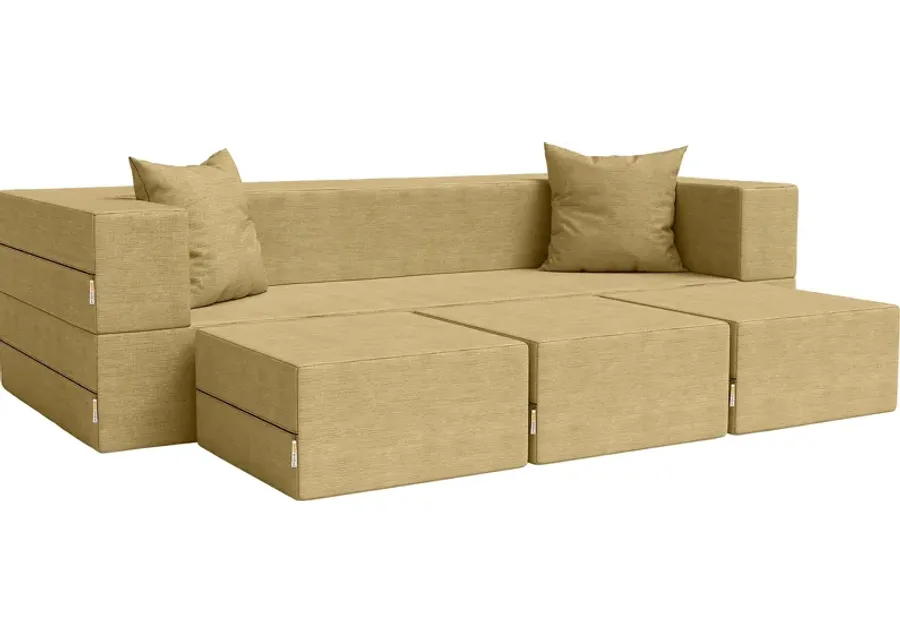 Kids Alfy Camel Sofa & Ottomans, Set of 4-Camel