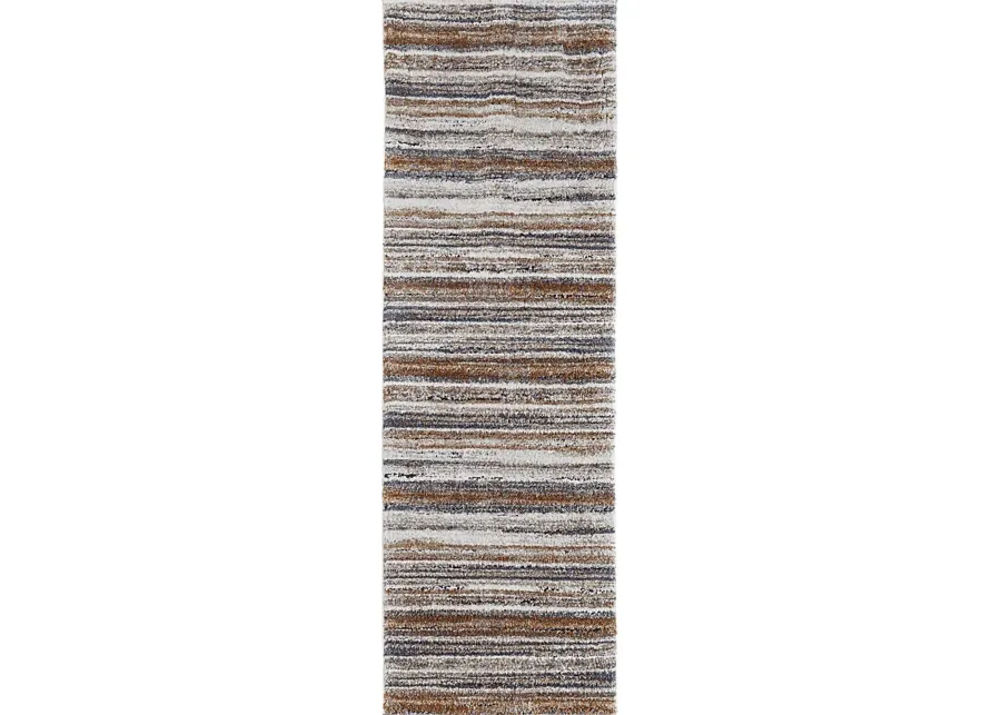Laolenia Orange 2'6 x 8' Runner Rug-Orange, Ivory, Gray