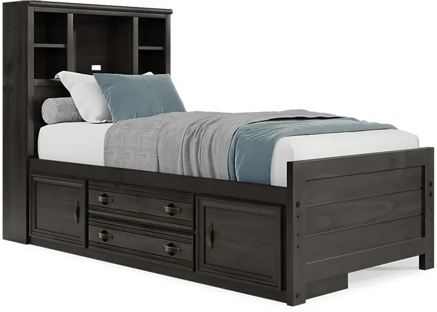 Kids Creekside 2.0 Charcoal Twin Bookcase Bed with Storage Side Rail-42.5