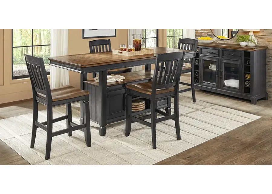 Country Lane Black 5 Pc Counter Height Storage Dining Room with Slat Back Stools