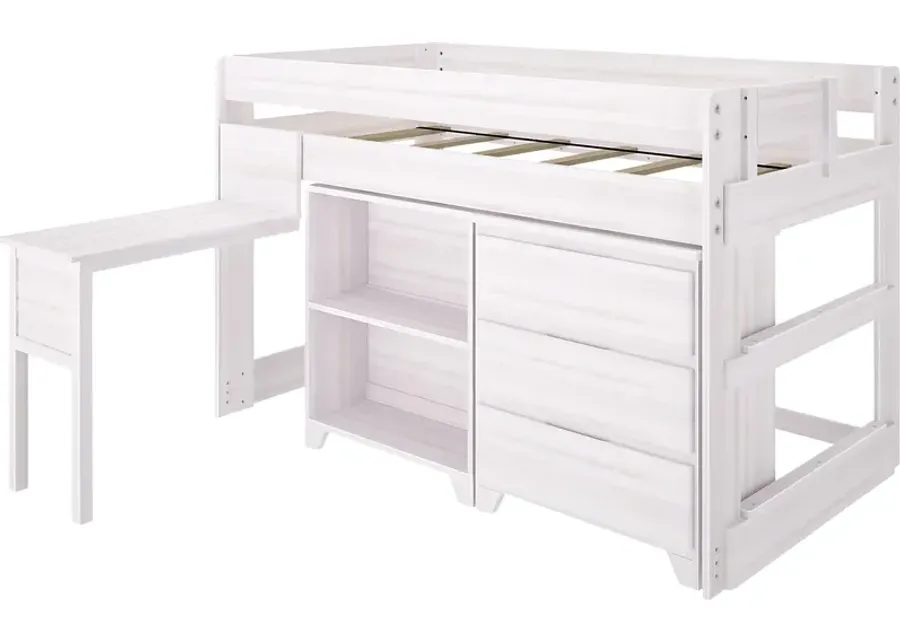 Kids Eliska I White Twin Loft Bed with Dresser, Bookcase, and Desk-White