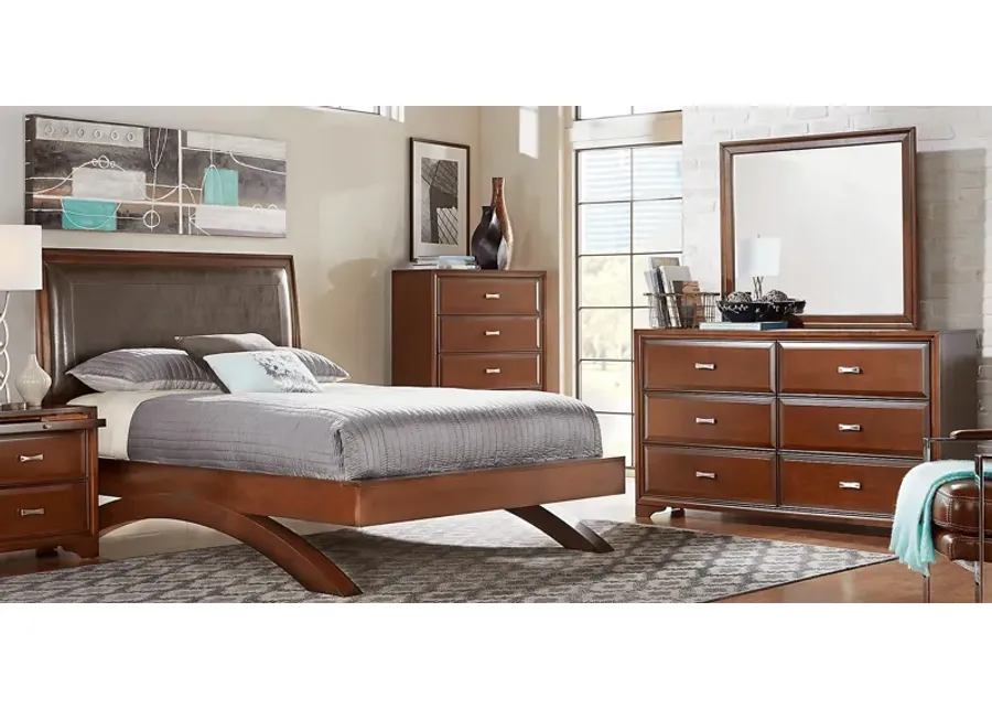 Belcourt Brown Cherry 7 Pc King Upholstered Sleigh Arch Bedroom