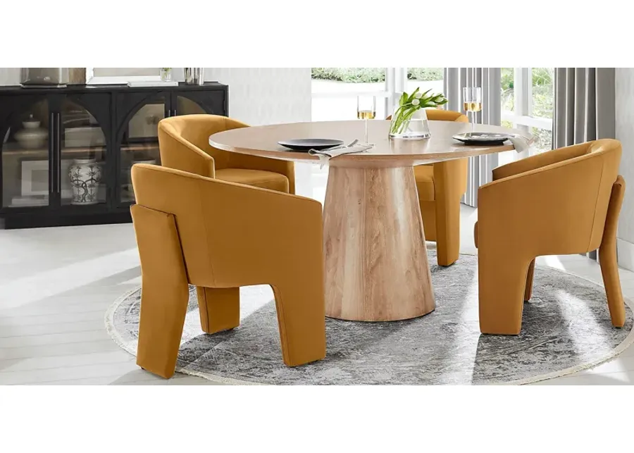 Kendall Natural 5 Pc 59" Round Dining Room with Gold Arm Chairs