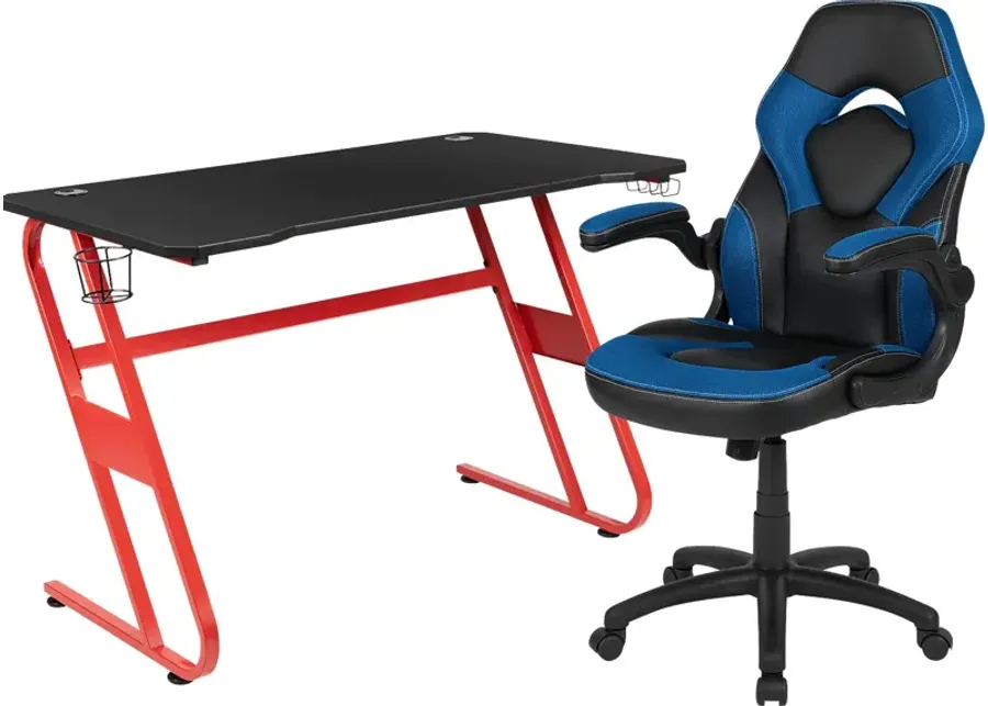 Kids Turole Red/Blue Gaming Desk and Chair Set-Blue