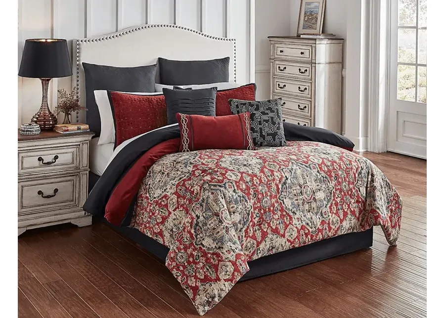 Kevlyn Red 10 Pc Queen Comforter Set-Red