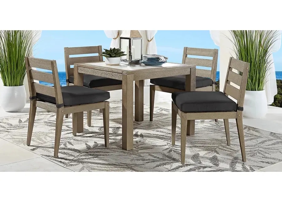Lake Tahoe Gray 5 Pc Square Outdoor Dining Set with Charcoal Cushions