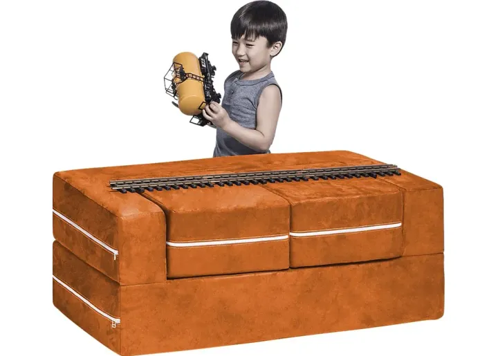 Kids Cubblie Orange Convertible Loveseat and Ottoman-Orange