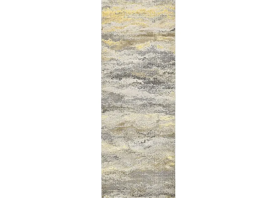 Melirane Gold 2'10 x 7'10 Runner Rug-Gold, Gray, Ivory
