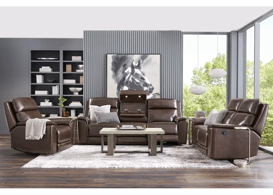 Magellan Chocolate 3 Pc Leather Dual Power Reclining Living Room with Reclining Loveseat