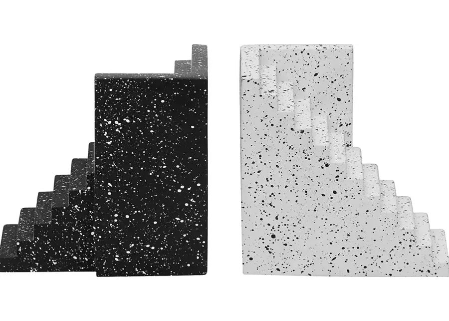 Poehnert Black and White Stairway Bookends, Set of 2-Black, White