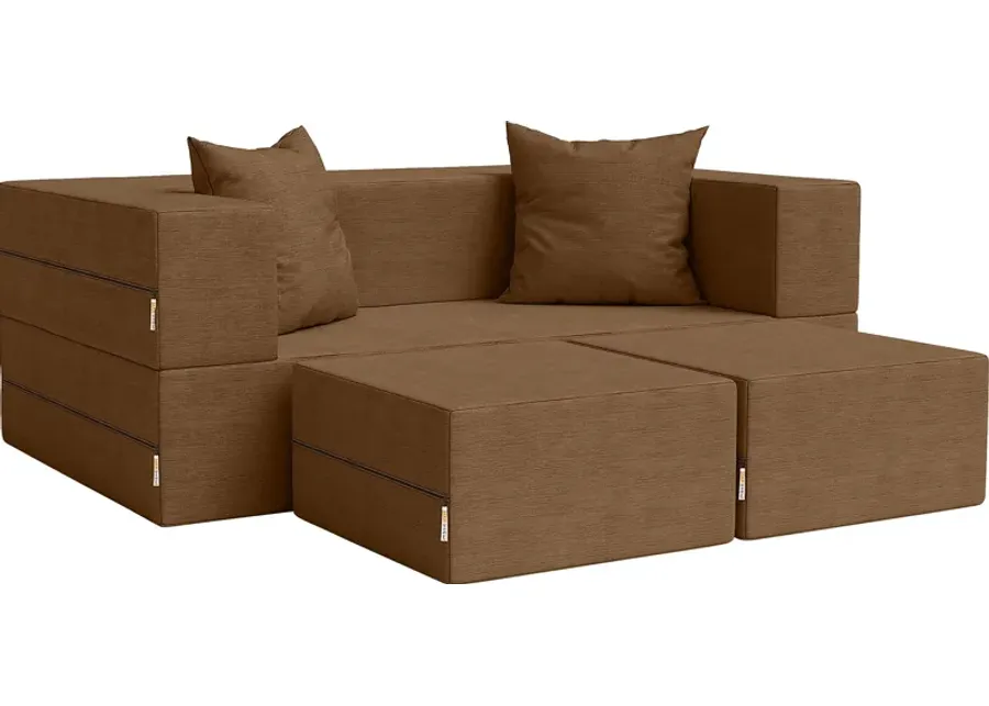 Kids Alfy Brown Loveseat & Ottomans, Set of 3-Brown